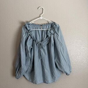 Free People Light Blue Ruffled Blouse